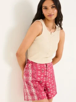 FatFace Nell Dark Pink Earth Geo Linen Blend Shorts
