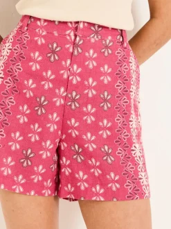 FatFace Nell Dark Pink Earth Geo Linen Blend Shorts