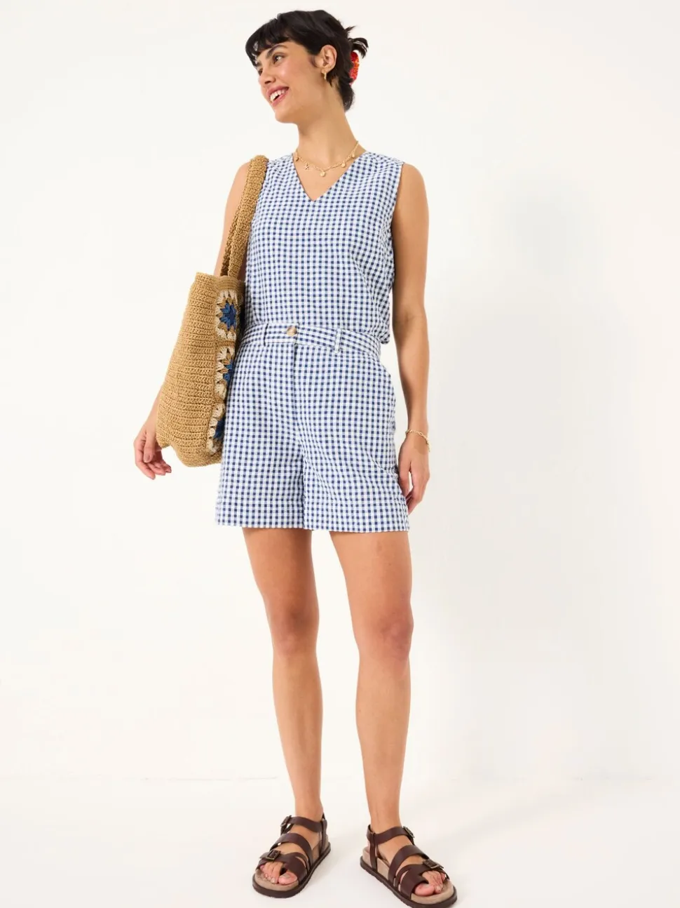 FatFace Nell Navy Gingham Shorts
