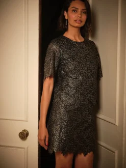FatFace Paloma Gold Lace Skirt