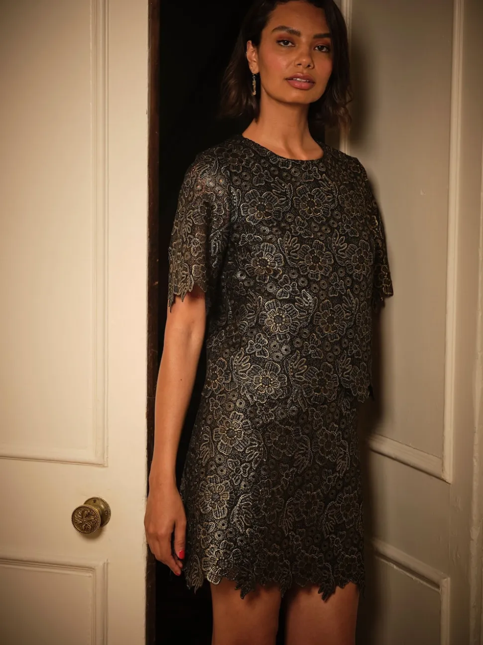 FatFace Paloma Gold Lace Skirt