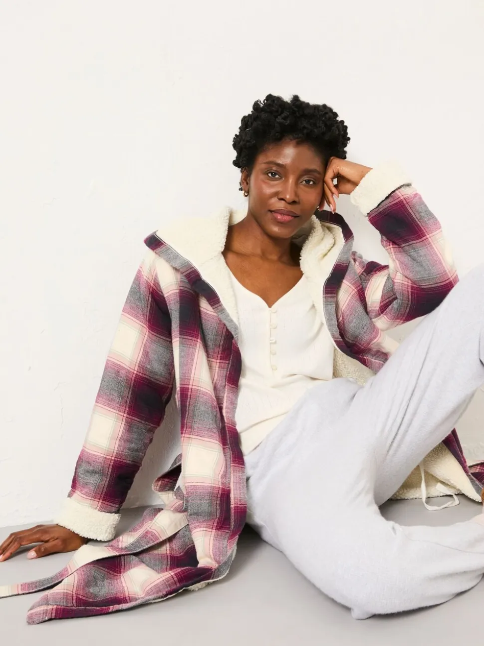 FatFace Purple Check Dressing Gown