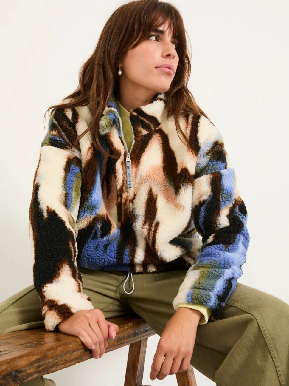 FatFace Raya Natural Printed Half Neck Fleece