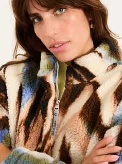 FatFace Raya Natural Printed Half Neck Fleece