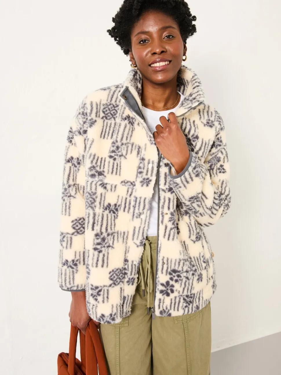 FatFace Rosie Ivory Papercut Floral Zip Through Fleece