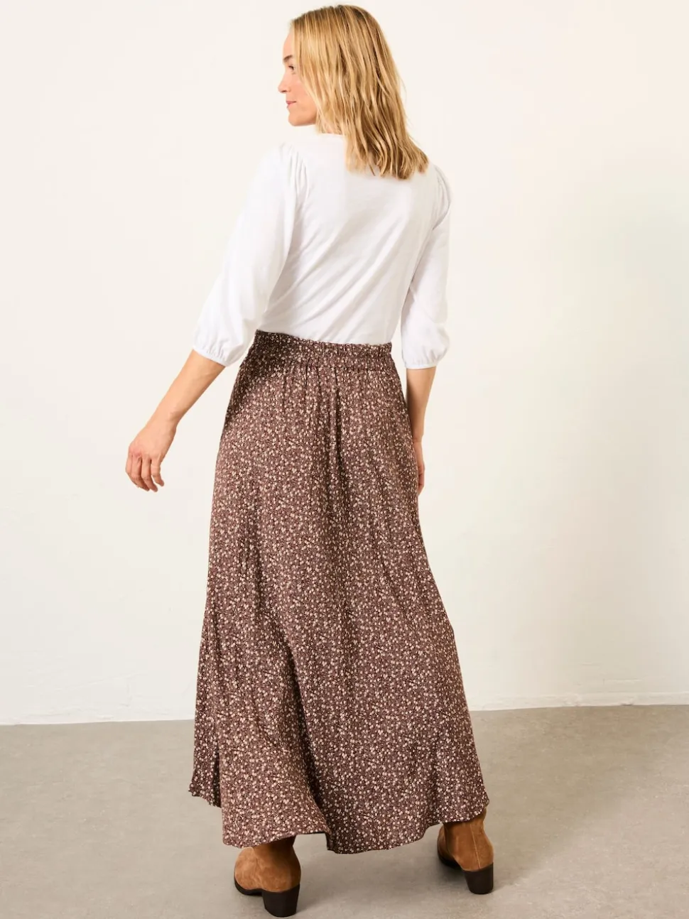 FatFace Sadie Brown Ditsy Midi Skirt