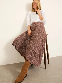 FatFace Sadie Brown Ditsy Midi Skirt