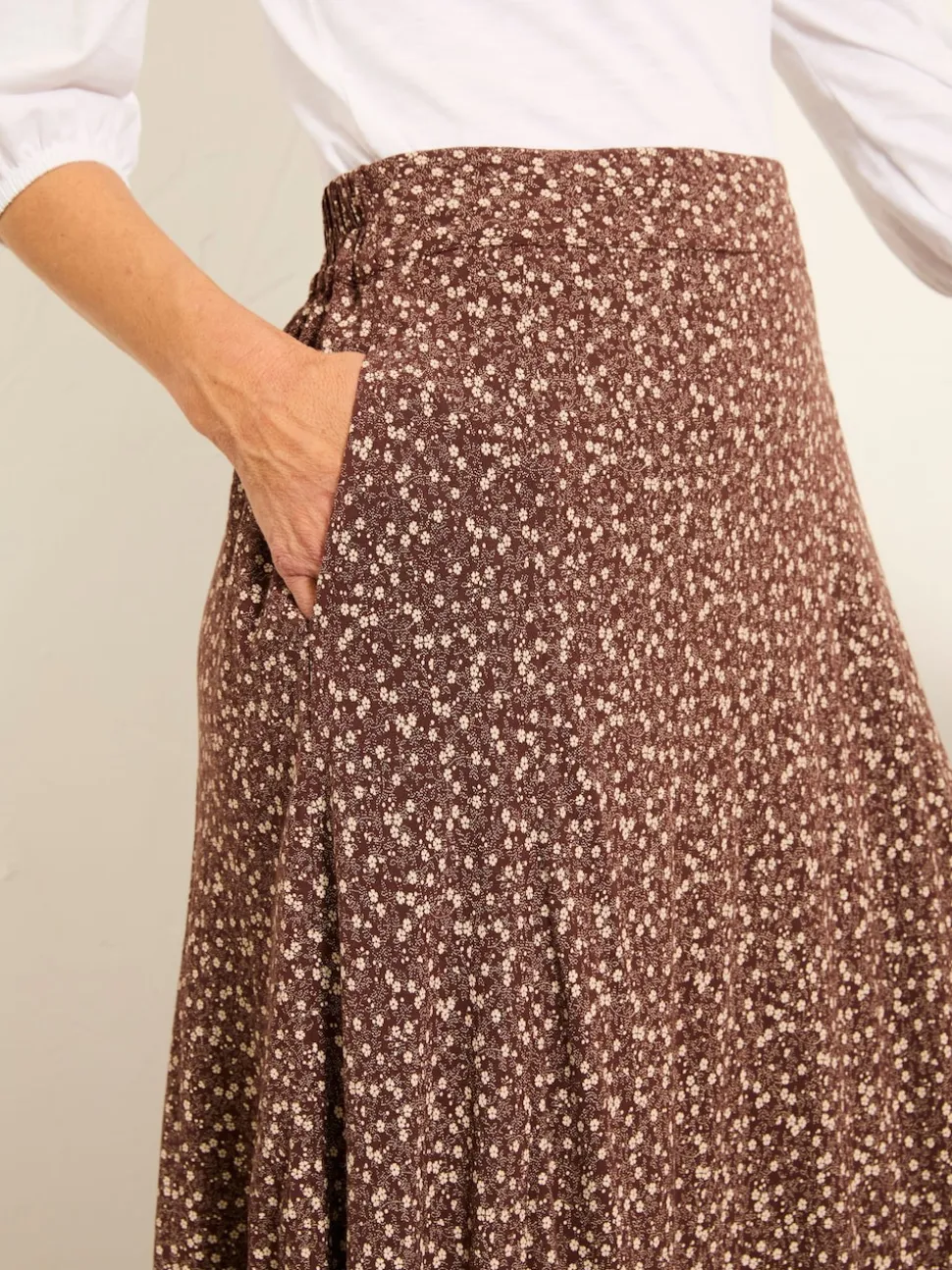 FatFace Sadie Brown Ditsy Midi Skirt