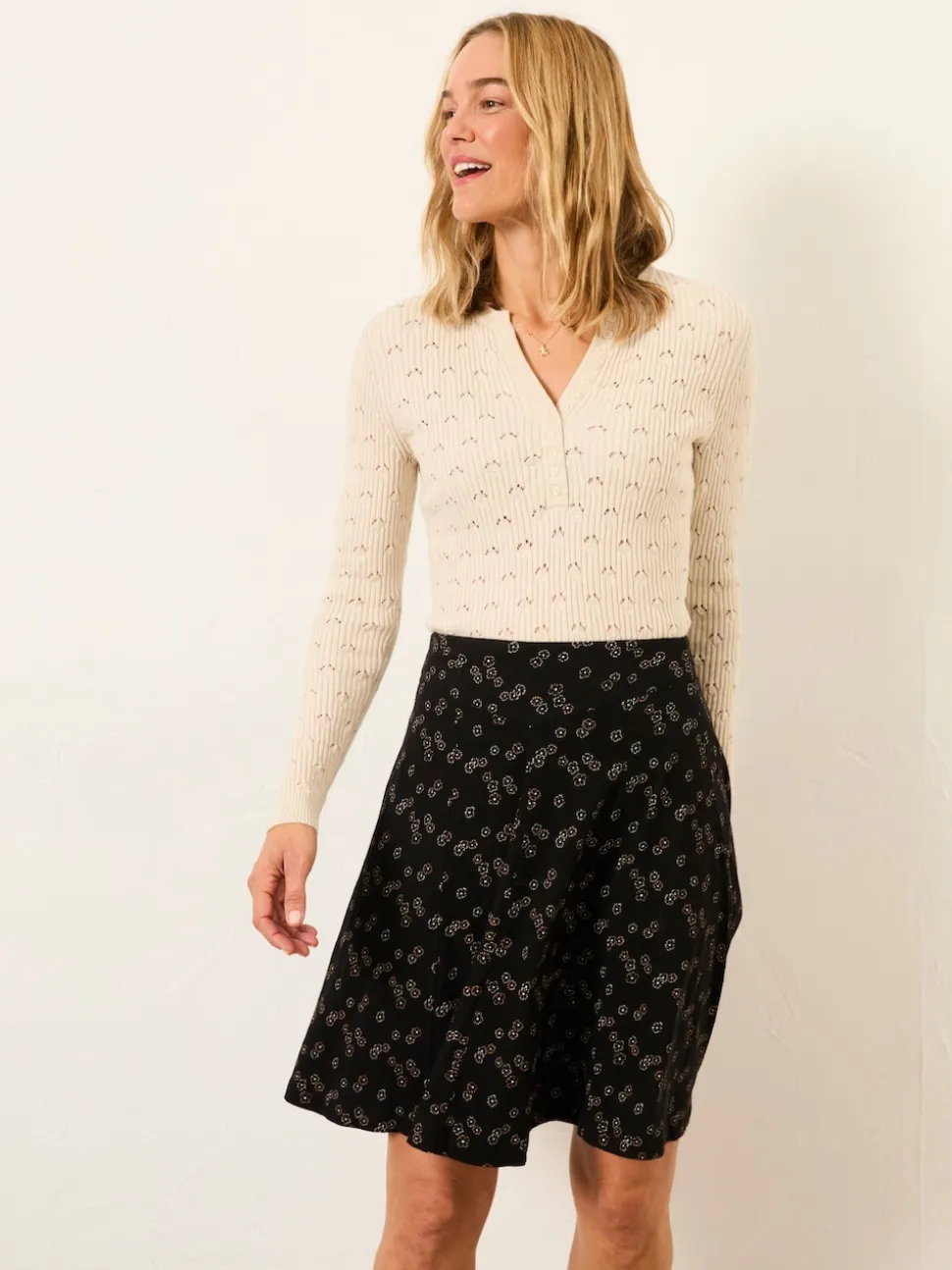 FatFace Selena Black Oriental Tonal Jersey Skirt