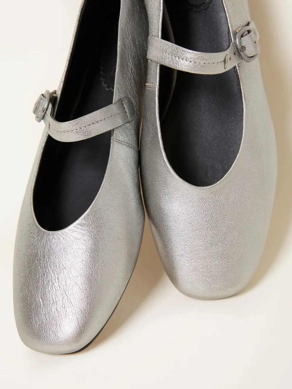 FatFace Silver Leather Mary Jane Pump