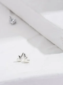 FatFace Silver Tone Heart Stud Earrings