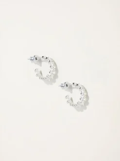 FatFace Silver Tone Leaf Huggie Earrings