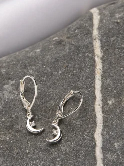 FatFace Silver Tone Moon Drop Earrings