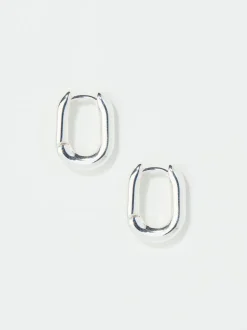 FatFace Silver Tone Oval Huggie Hoop Earrings