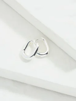 FatFace Silver Tone Oval Huggie Hoop Earrings