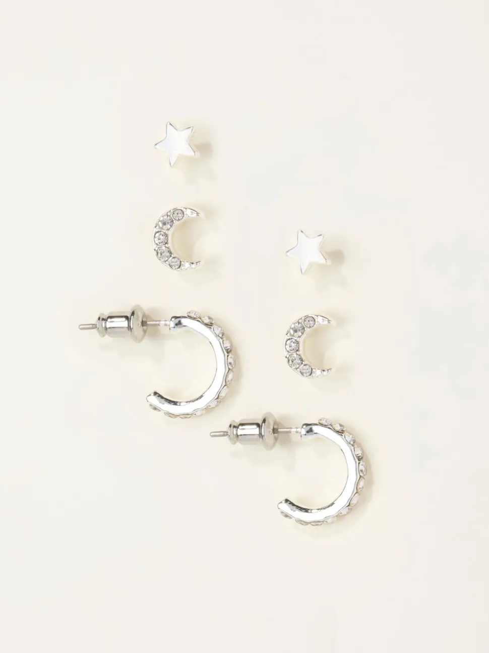 FatFace Silver Tone Star and Moon Multi Pack Earrings