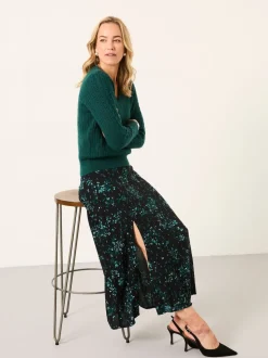 FatFace Skye Black Winter Meadow Midi Skirt