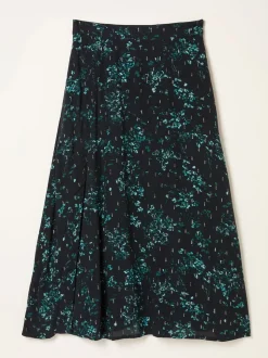 FatFace Skye Black Winter Meadow Midi Skirt