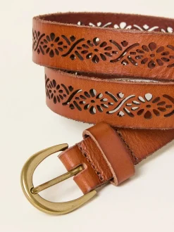 FatFace Tan Brown Cut Out Detail Leather Belt