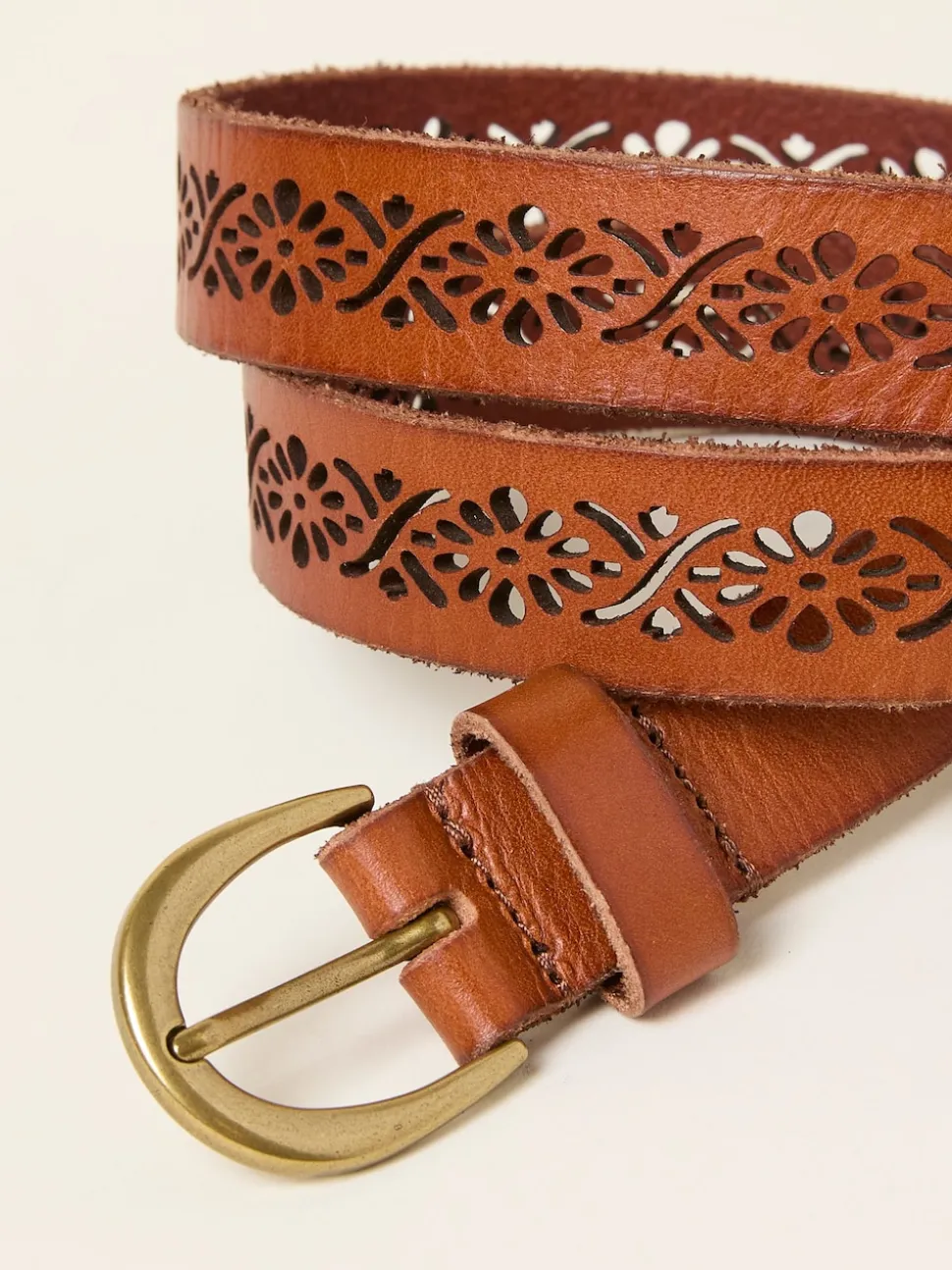 FatFace Tan Brown Cut Out Detail Leather Belt