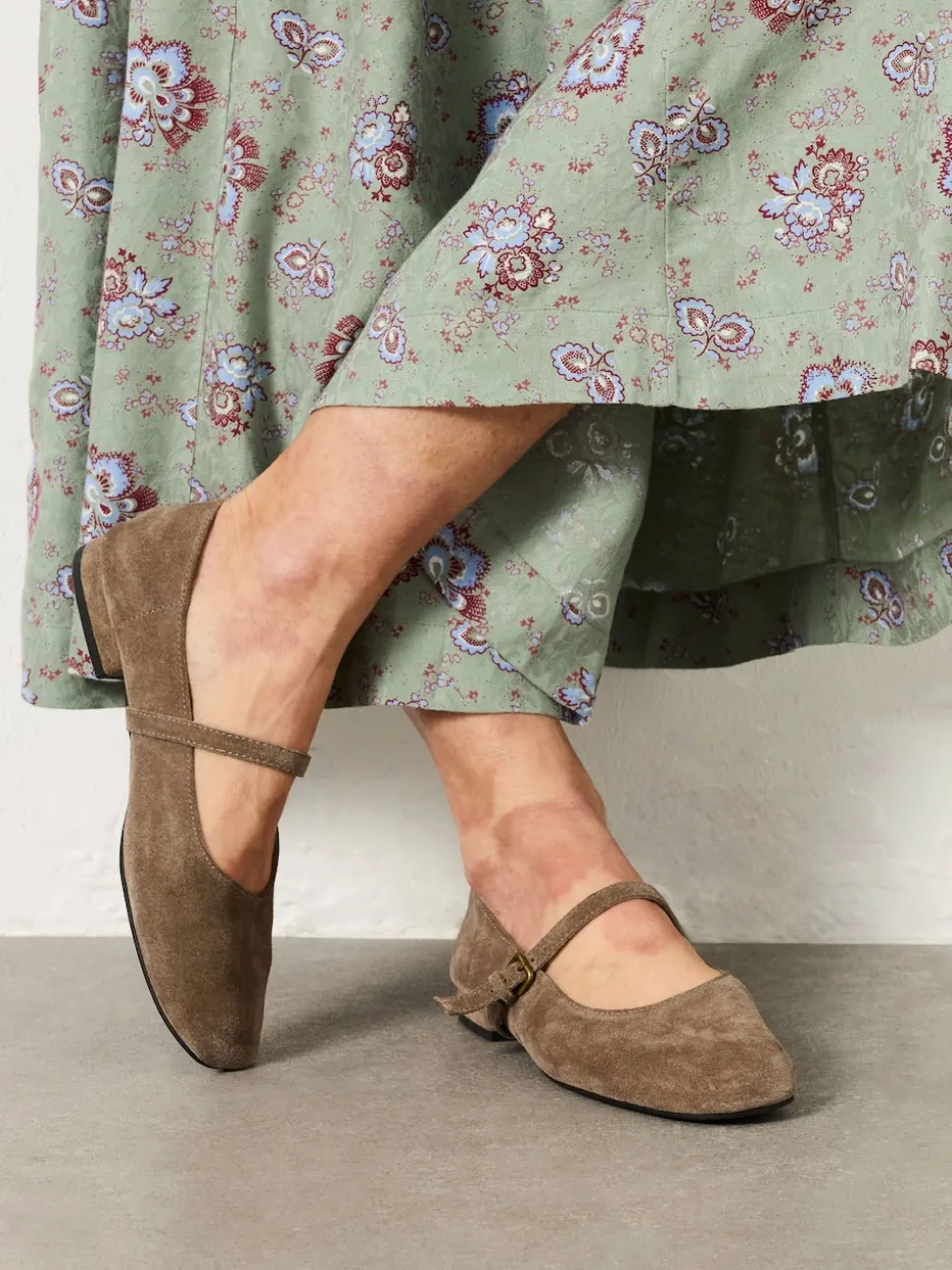FatFace Taupe Suede Mary Jane Flat