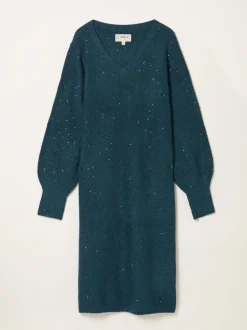 FatFace Teal Blue Sparkle Knit Midi Dress