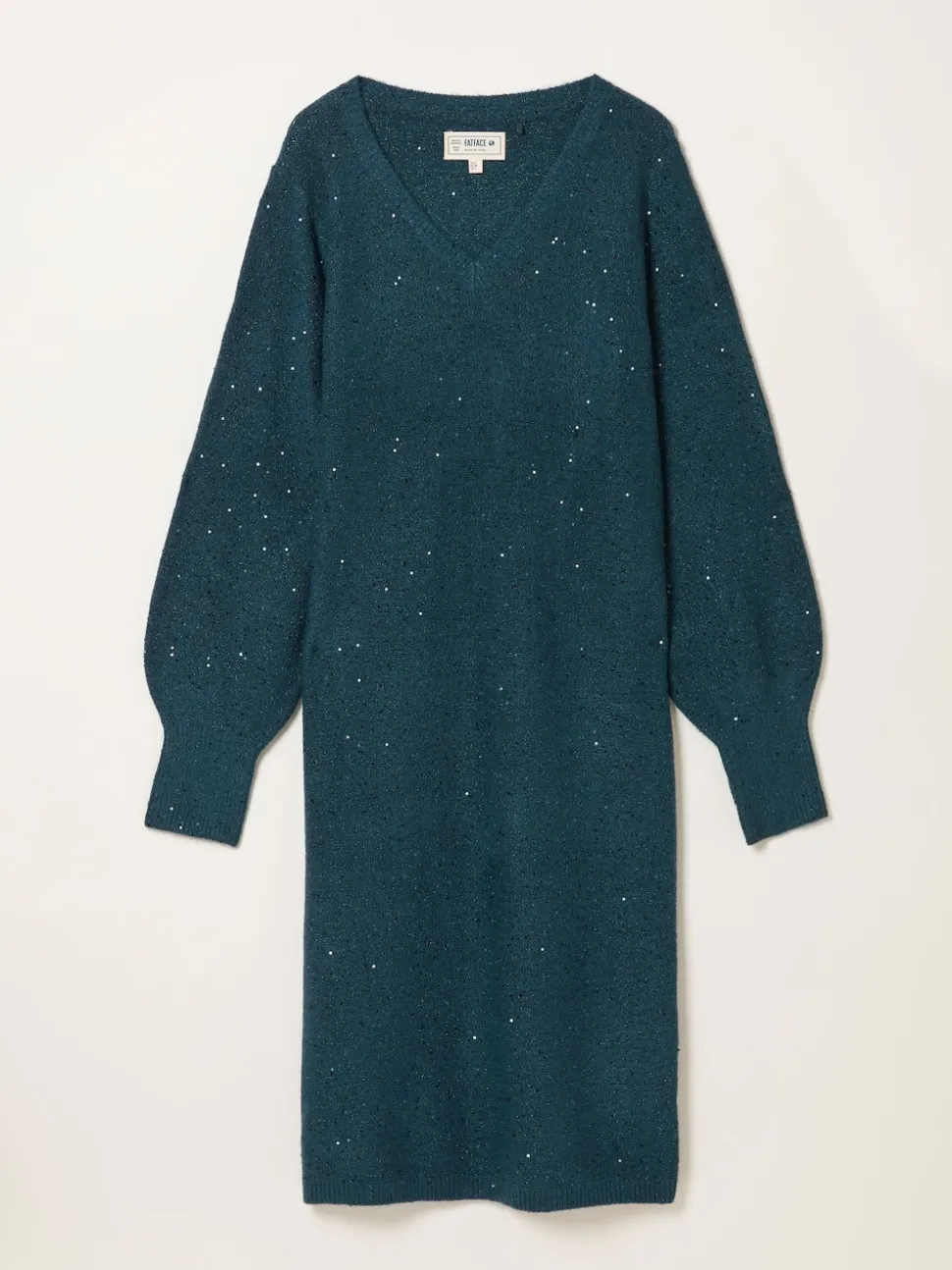 FatFace Teal Blue Sparkle Knit Midi Dress