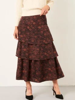 FatFace Tonia Black Circle Floral Midi Skirt