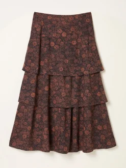 FatFace Tonia Black Circle Floral Midi Skirt