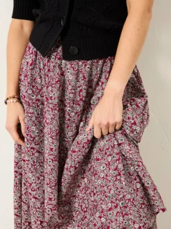 FatFace Willow Plum Purple 2 Tone Floral Midi Skirt