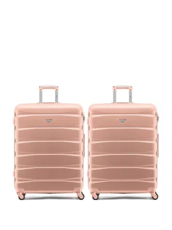 Flight Knight Large Pink Check In Hold Luggage Hardcase Travel Suitcases Set Of 2