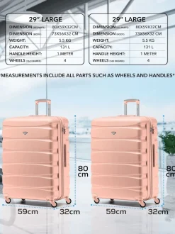 Flight Knight Large Pink Check In Hold Luggage Hardcase Travel Suitcases Set Of 2