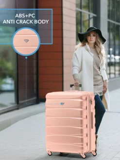Flight Knight Large Pink Check In Hold Luggage Hardcase Travel Suitcases Set Of 2
