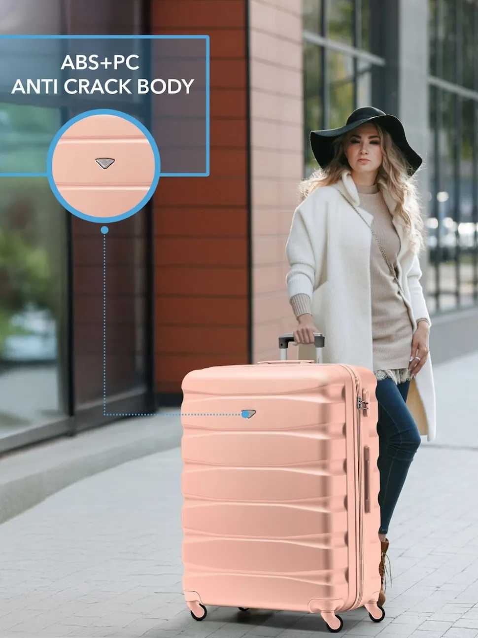 Flight Knight Large Pink Check In Hold Luggage Hardcase Travel Suitcases Set Of 2