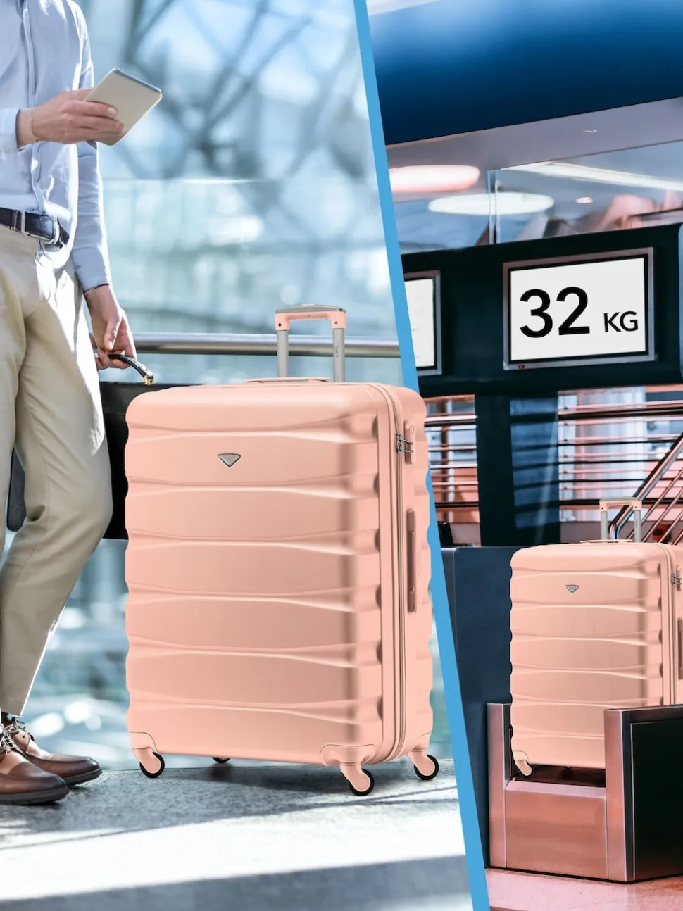 Flight Knight Large Pink Check In Hold Luggage Hardcase Travel Suitcases Set Of 2