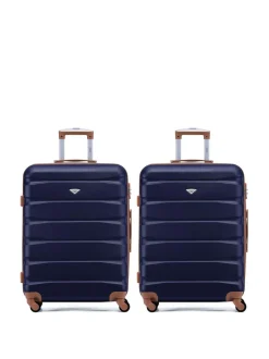 Flight Knight Medium Blue Check In Hold Luggage Hardcase Travel Suitcases Set Of 2