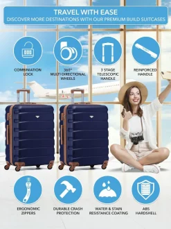 Flight Knight Medium Blue Check In Hold Luggage Hardcase Travel Suitcases Set Of 2