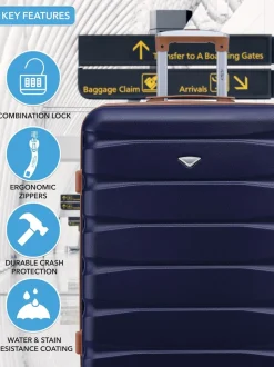 Flight Knight Medium Blue Check In Hold Luggage Hardcase Travel Suitcases Set Of 2