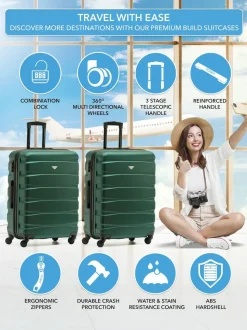 Flight Knight Medium Green Check In Hold Luggage Hardcase Travel Suitcases Set Of 2