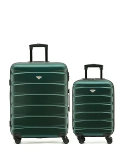 Flight Knight Medium Green Check In & Small Carry On Hardcase Travel Suitcases Set Of 2