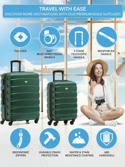 Flight Knight Medium Green Check In & Small Carry On Hardcase Travel Suitcases Set Of 2