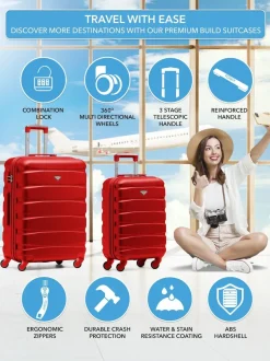 Flight Knight Medium Red Check In & Small Carry On Hardcase Travel Suitcases Set Of 2