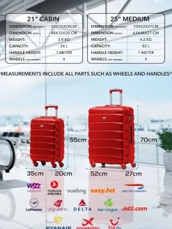 Flight Knight Medium Red Check In & Small Carry On Hardcase Travel Suitcases Set Of 2