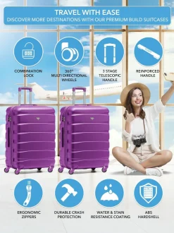 Flight Knight Purple Set of 2 Medium Check-In Hold Luggage Hardcase Travel Suitcases