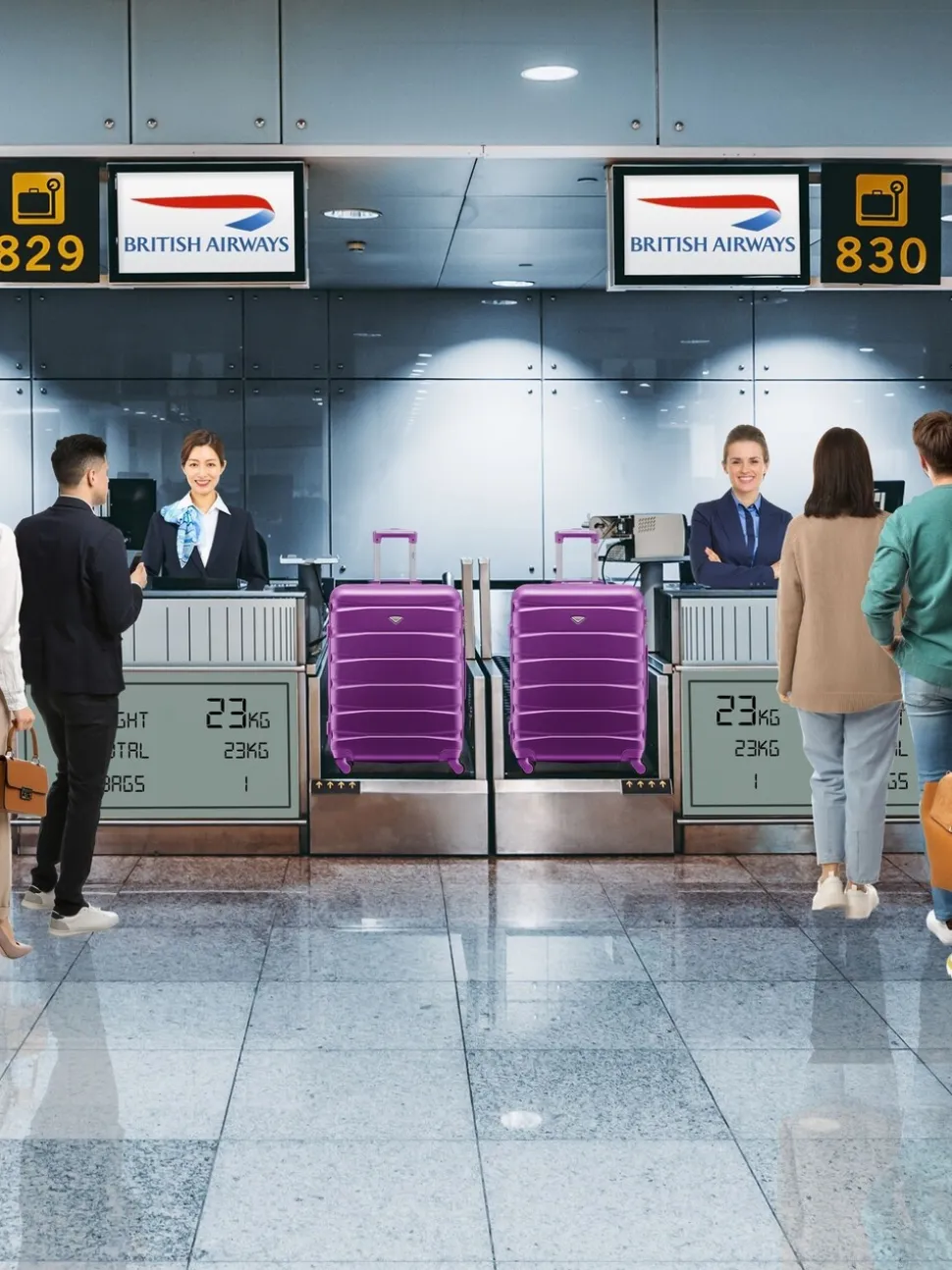 Flight Knight Purple Set of 2 Medium Check-In Hold Luggage Hardcase Travel Suitcases