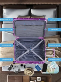 Flight Knight Purple Set of 2 Medium Check-In Hold Luggage Hardcase Travel Suitcases