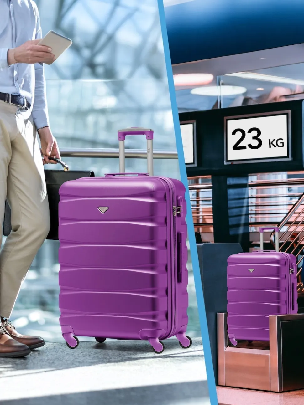 Flight Knight Purple Set of 2 Medium Check-In Hold Luggage Hardcase Travel Suitcases