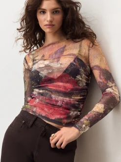 Floral Lindsey Cherek Waller Placement Mesh Long Sleeve Top