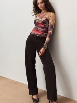Floral Lindsey Cherek Waller Placement Mesh Long Sleeve Top