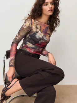 Floral Lindsey Cherek Waller Placement Mesh Long Sleeve Top